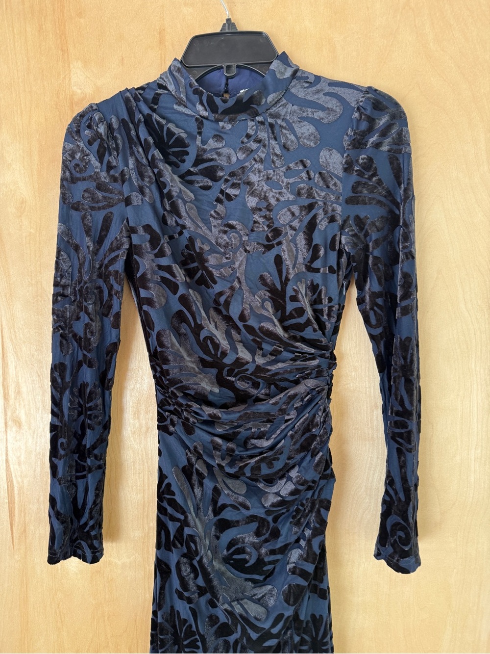 Sea New York Alia Stretch Burnout Velvet Midi Dress Navy Blue Black NWT XS - Picture 9 of 14